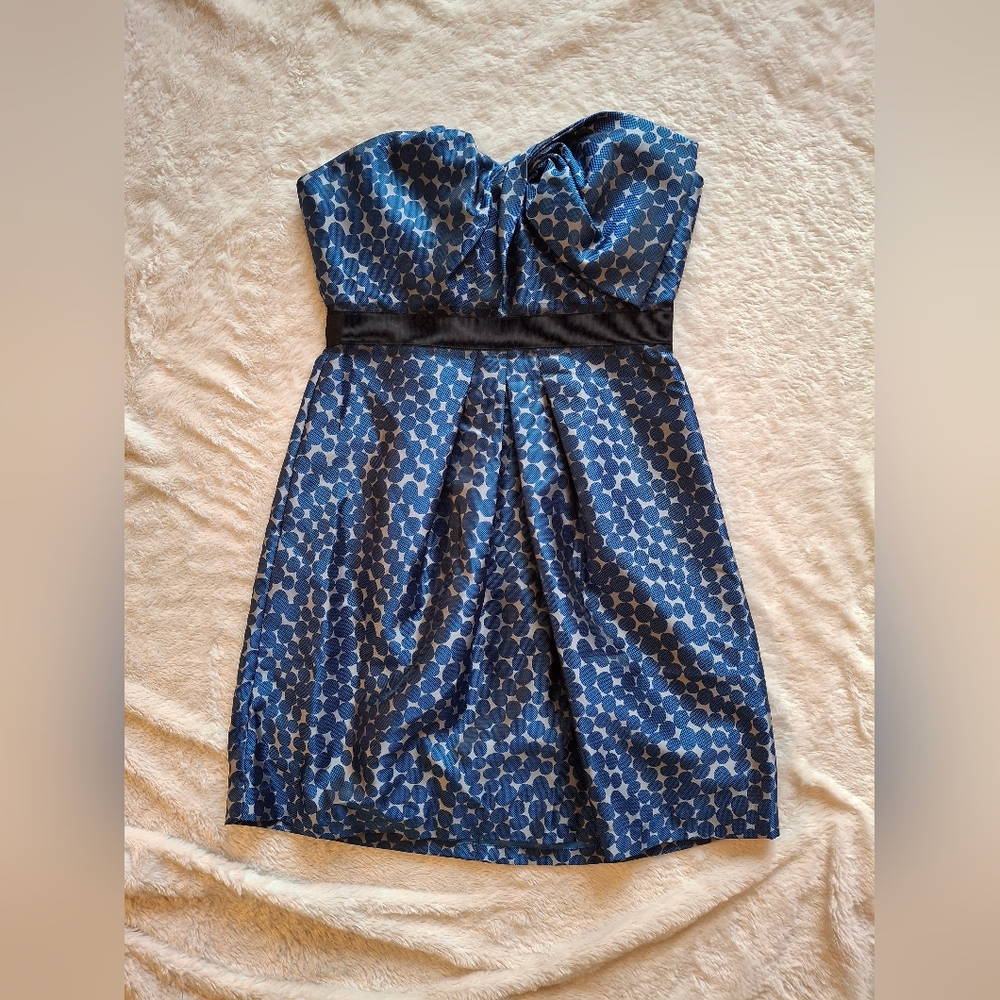 BCBGMaxAzria Blue & Black Strapless Cocktail Dress | Party Wedding Guest